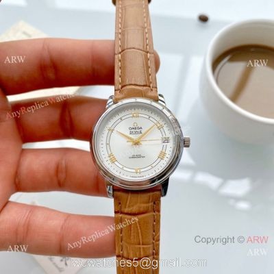 Clone Omega De Ville Prestige Ladies Watches Brown Leather Strap watches