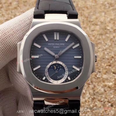 Swiss Grade 1 Patek Philippe Moonphase Replica Watch Nautilus Black Dial 40mm watches
