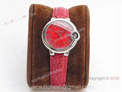 Swiss Ballon Bleu Cartier Watch Copy SS Red Dial Automatic 33mm watches