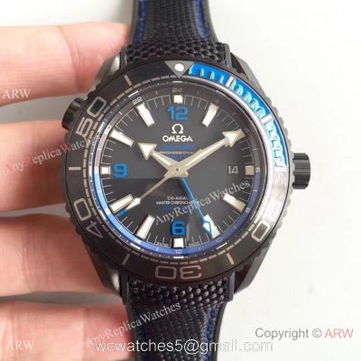 Swiss Replica Omega Seamaster Planet Ocean Deep Black GMT Ceramic Blue Watch watches