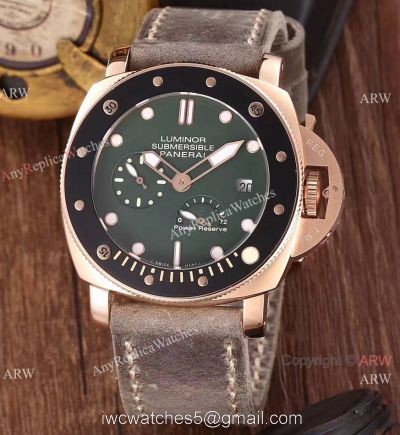 Newest Copy Panerai Luminor Submersible Power Reserve Watch Green Face watches