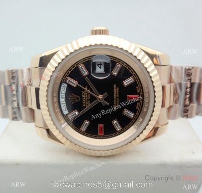 Rose Gold Black Dial Rolex Day-Date II 40mm Replica Watch watches