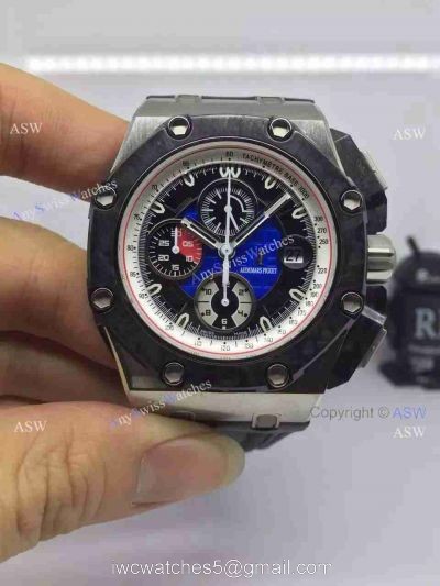 High Quality Copy Audemars Piguet Grand Prix Blue Face Black Rubber Swiss Mens Watch watches