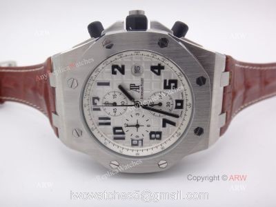 Cheap Audemars Piguet Replica Watches Royal Oak SS White Chronograph Brown Leather Band watches