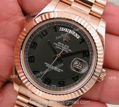 Replica Rolex Day-Date II Watch Black Arabic Dial Rose gold watches