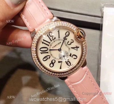 Womens Fake Cartier Watch Ballon Bleu Rose Gold Diamond Bezel Quartz 36mm watches