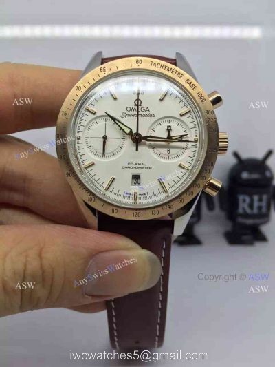Copy Swiss Omega Speedmaster Chronograph Watch Rose Gold Leather Strap watches