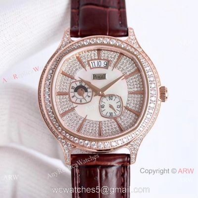 Swiss Copy Piaget Emperador Coussin Dual Time Zone Watch Rose Gold Diamond watches
