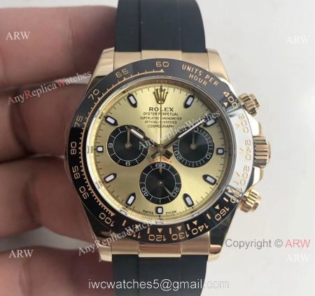 Copy Daytona Gold Case Black Rubber watch / AR Factory rolex watch watches