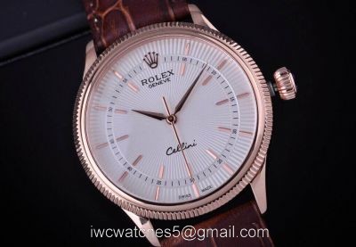 Rolex Cellini Time Rose Gold White Face Brown Strap Rolex Geneve Fake Watch watches