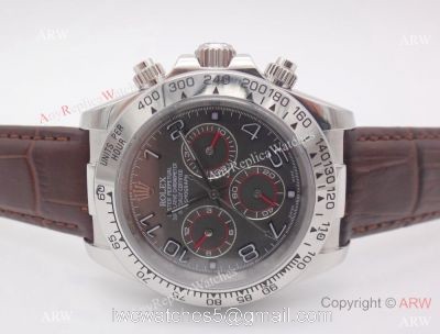 Copy Rolex Daytona Leather Strap SS Gray Face w/ Arabic Watch watches
