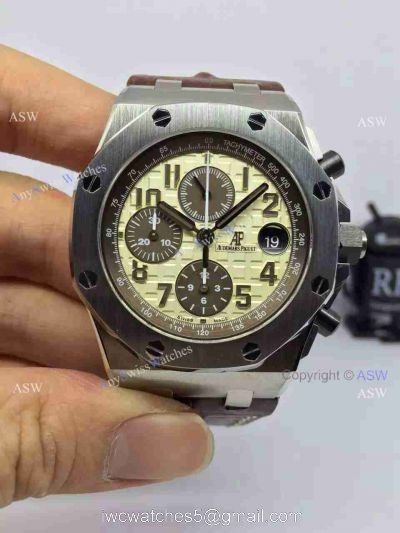 Fake Audemars Piguet Watch SS Yellow Dial Brown Leather Swiss AP watches