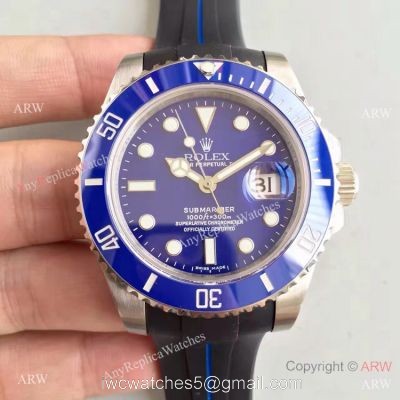 New Upgraded Copy Submariner Blue Dial Rubber B Bracelet / Rolex Rubber Strap Watch watches
