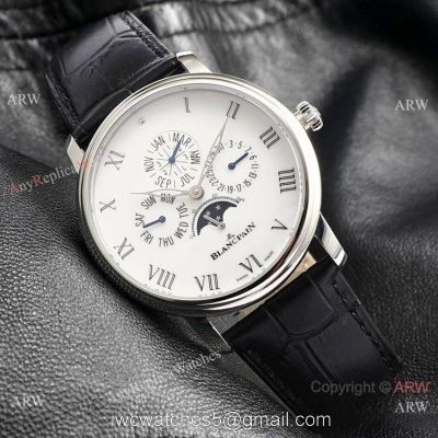 Swiss Replica Blancpain Villeret Perpetual Calendar Eta6654 Watch SS White Dial watches