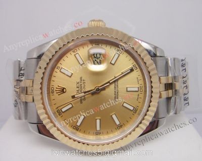 (EW) Clone Swiss ETA3255 Replica Rolex Datejust II Watch 2-Tone Jubilee Band Gold Dial 41mm watches