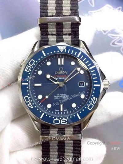 High Quality Omega James Bond Replica Watch SS Blue Dial Nato Strap watches