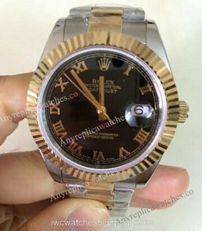 Rolex 2-Tone Datejust II Replica Watch Black Dial Roman Markers watches