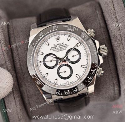 Best Quality Copy Rolex Daytona Watch White Dial Black Leather Strap watches