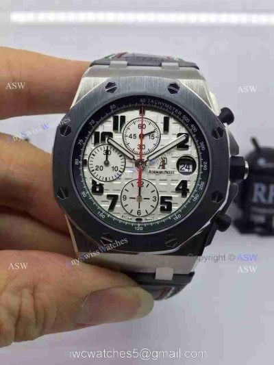 Swiss Audemars Piguet Pride of Mexico Replica Watch SS White Chronograph Black Leather watches