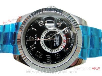 Knockoff Rolex Sky Dweller Watch SS Black 42mm Working 2nd Time zone watches