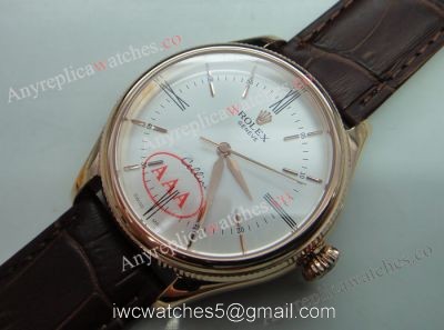 Replica Rolex Cellini Rose Gold White Face Brown Strap Watch watches