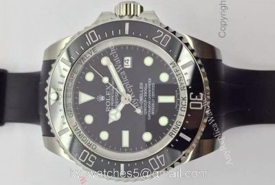 NEW UPGRADED Rolex Deepsea 44mm Replica Watch Black Dial Black Rubber Strap watches