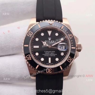 Swiss ETA2836 Rolex Submariner Rose Gold Rubber Strap Watch 40mm watches