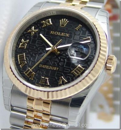 Copy Rolex Datejust 2-Tone Watch Black Micro Dial Roman Markers watches