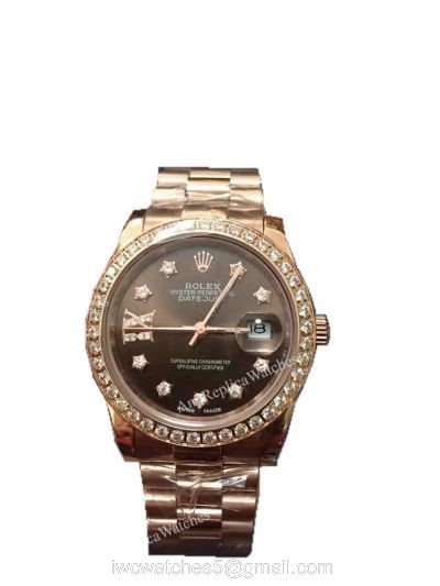 Clone Rolex Datejust Watch Rose Gold Brown Dial Star Diamond watches