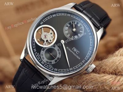 High Quality Replica IWC Tourbillon Portuguese SS Black Leather Watch watches