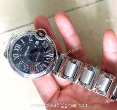 Copy Ballon Bleu de Cartier 42mm Watch Stainless Steel Black Roman Face watches