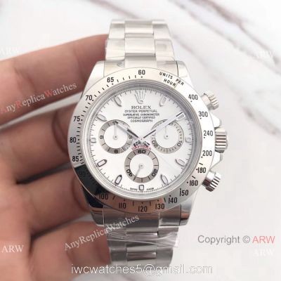 Swiss replica Rolex Daytona 904L Stainless Steel White Face Watch AR Factory Daytona watches