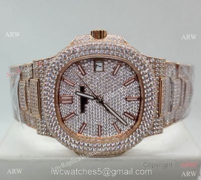 Highest Quality Patek Philippe 5719 Nautilus Jumbo Watch Rose Gold Full Diamond watches
