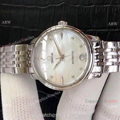 Replica Omega Women Watches Stainless Steel White Mother of Pearl Dial watches