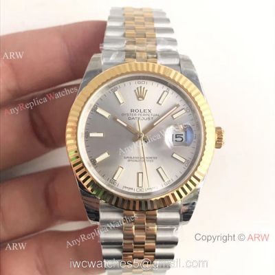 (EW) Rolex Datejust II 41mm Mens Watch 2-Tone Silver Face ETA3255 watches