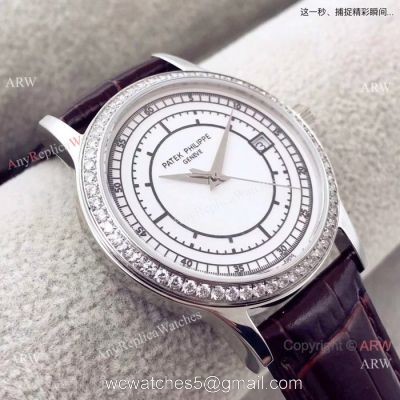 Copy Patek Philippe Calatrava SS Diamond bezel Watches Swiss Quartz watches