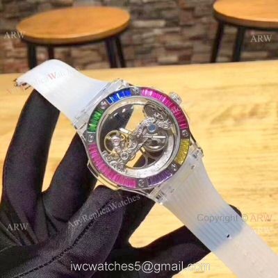 2019 Hublot Unico Sapphire Replica Watch Transparent Case Rainbow Bezel watches