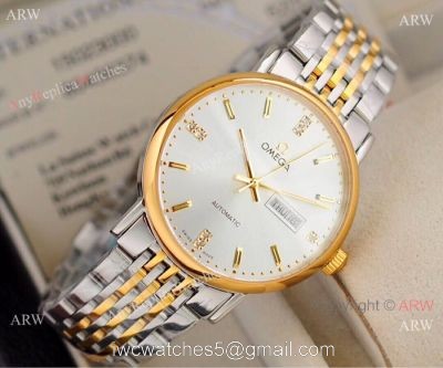 Fake Omega day date Automatic Watch 2-Tone Silver Dial watches