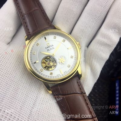 Copy Omega Tourbillon De Ville Watches Gold Case Silver Dial watches