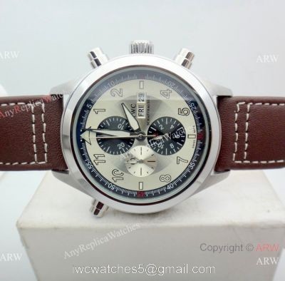 Copy Iwc Pilot Spitfire Chronograph White Dial Brown Leather Strap watches