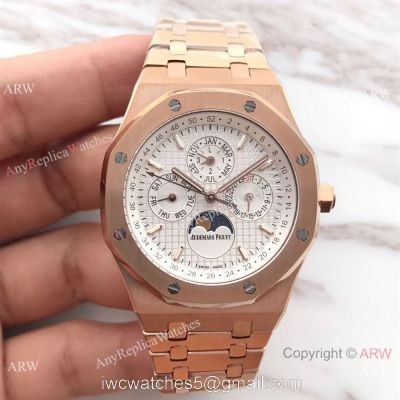 Swiss Quality Audemars Piguet Royal Oak Perpetual Calendar Replica Watch Rose Gold White Face watches