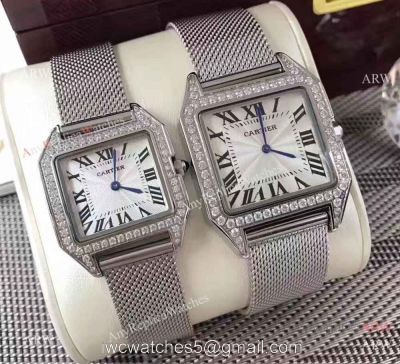 Cartier Santos Diamond Replica Watch Stainless Steel Silver Dial watches