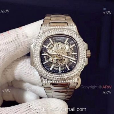 New Replica Patek Philippe Nautilus Hollow Ice Out Watch Stainless Steel watches