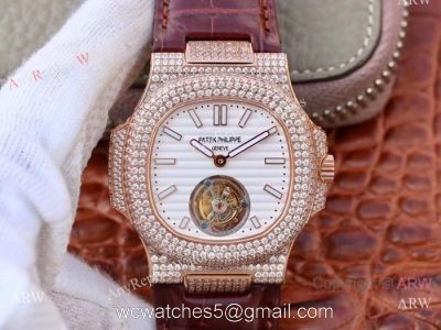 Swiss Replica Patek Philippe Nautilus Jumbo R8 Watch Rose Gold Iced Out watches