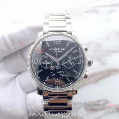 Swiss Mont blanc Knock off Timewalker Stainless Steel Black Watch Red 50 on Dial watches