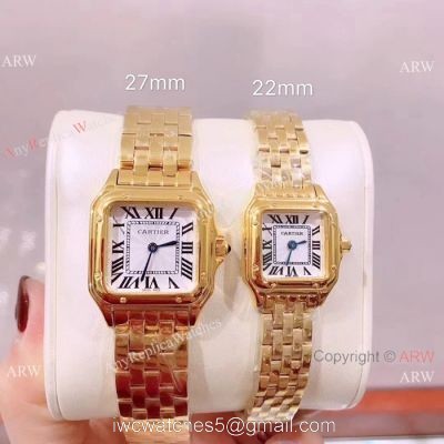 Panthere De Cartier Replica Watches Yellow Gold White Roman Dial watches