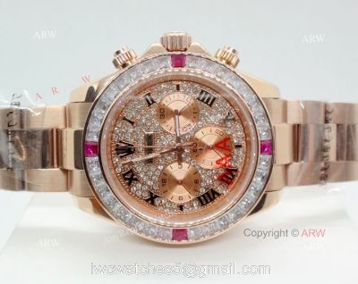 Fake Rolex with Diamond Bezel Daytona Rose Gold Diamond Face Watch watches