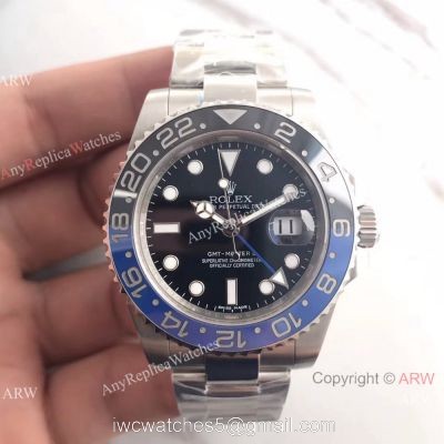 NEW UPGRADED V7 Swiss 3186 Fake Rolex Batman GMT-Master II Ss Watch watches