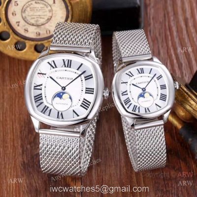 Copy Cartier Drive De Stainless Steel White Moon phase Dial Watches watches