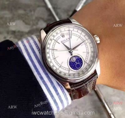 Baselworld Rolex Cellini Moonphase Replica Watch Stainless Steel Brown Leather Strap Watch watches